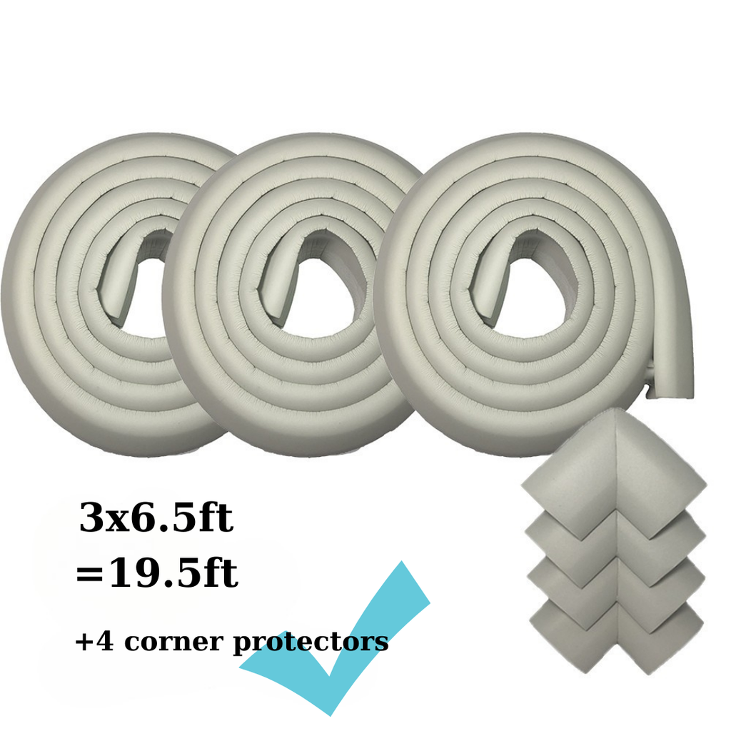 Evokids Jumbo Thick Edge And Corner Protectors For Baby Proofing (20ft Edge + 4 Corners) Gray