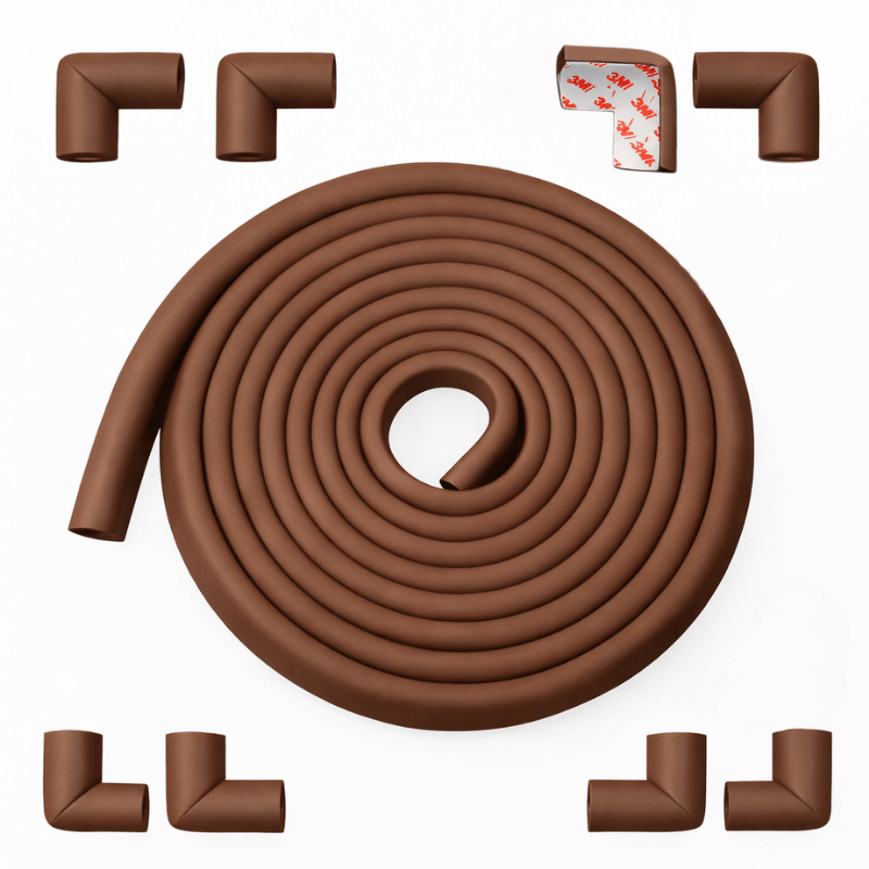 Evokids Jumbo Thick Edge And Corner Protectors For Baby Proofing (20ft Edge + 4 Corners) Brown