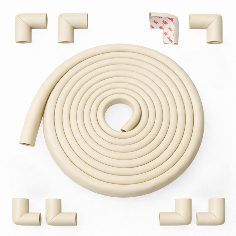 Evokids Jumbo Thick Edge And Corner Protectors For Baby Proofing (20ft Edge + 4 Corners) Cream